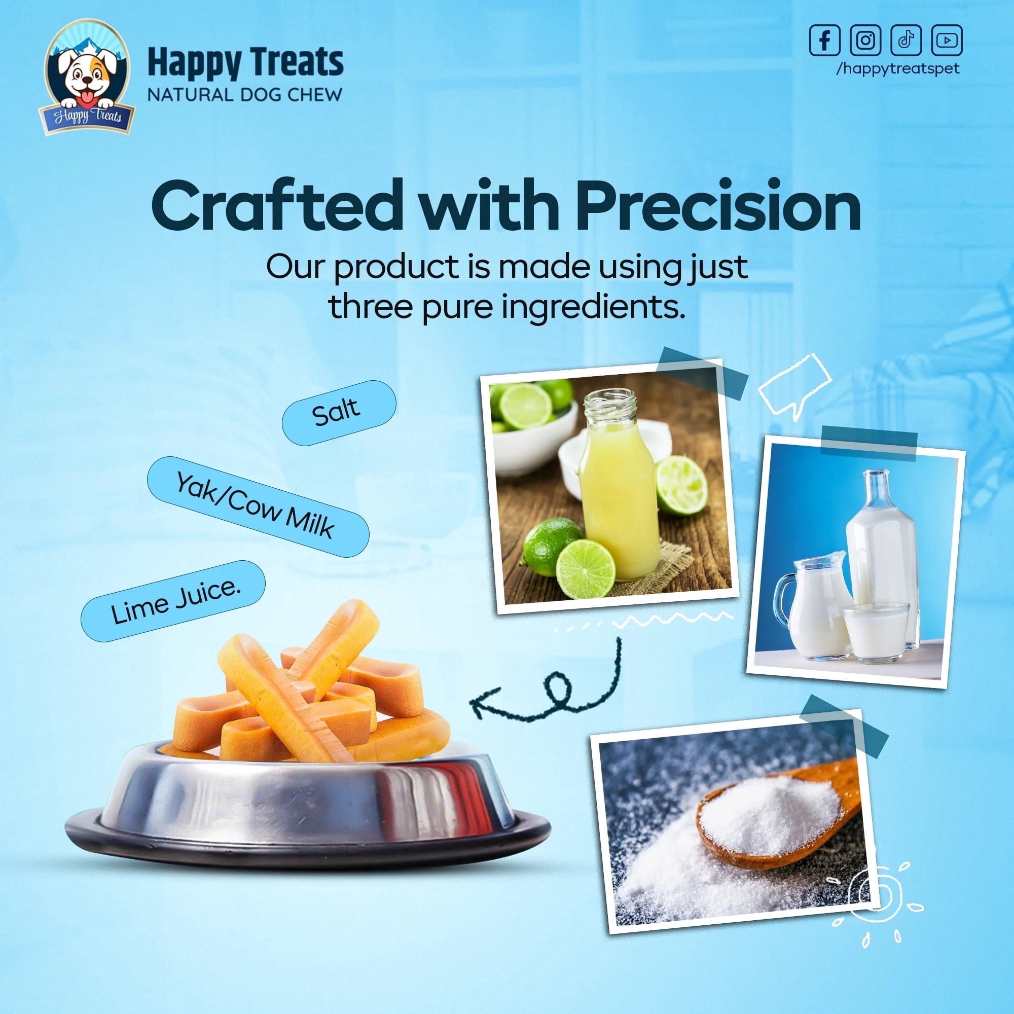 Happy Treats yak cheese dog chews, crafted from natural ingredients like yak and cow milk, are cherished by pet owners for their durability and minimal processing. (Large 3 Lbs)