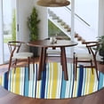 thumbnail image 4 of 8ft Round Rug, Blue Yellow Striped Non-Skid Rubber Backing Large Area Rugs - Living Room Bedroom Home Office, Farmhouse Navy Blue Ombre Stripes Indoor Floor Mat Carpets Washable Rug, 4 of 9