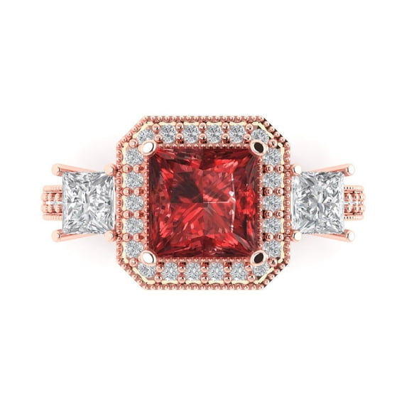 Three-Stone Engagement Ring for Women - 3.005ct Natural Garnet in 18K Rose Gold Promise Ring