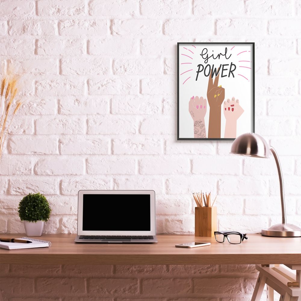 Stupell Industries Girl Power Motivational Phrase with Raised Fist Hand Poses Designed by Angela Nickeas