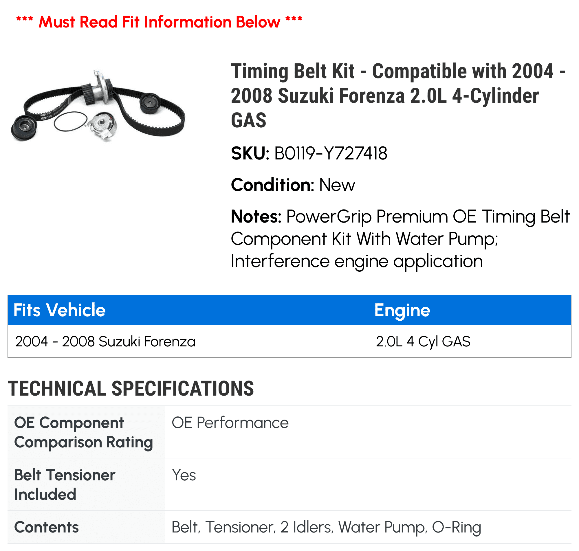 Suzuki forenza timing clearance belt