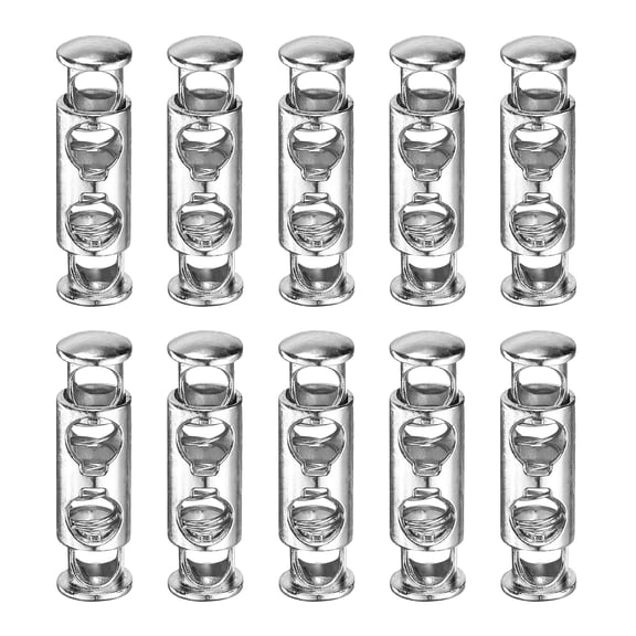10Pack 5mm Double Hole Spring Toggle Stopper, Silver, 8mm Dia