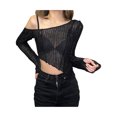 thumbnail image 5 of Arvbitana Women’s Casual Long Sleeve T-shirt Fashion Oblique Shoulder Irregular Exposed Navel Tops, 5 of 9