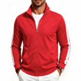 thumbnail image 2 of Men's Contrast Stripe Stand Collar Outerwear, Full Zip Long Sleeve With Front Pockets, Regular Fit, Multi Occasion Casual Jacket For Male, 2 of 6