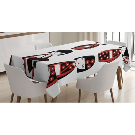 

Girly Decor Tablecloth Asian Geisha Dolls in Folkloric Costume Outfits and Hair Sticks Kimono Art Image Rectangular Table Cover for Dining Room Kitchen 60 X 84 Inches Black Red by Ambesonne