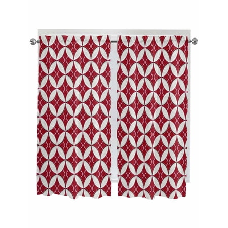 Red Geometric Bathroom Window Curtain Vintage Rhombus Circle Texture Light Filtering Coffee Kitchen Curtains Bedroom Living Room Curtains 2 Panel 84 x63