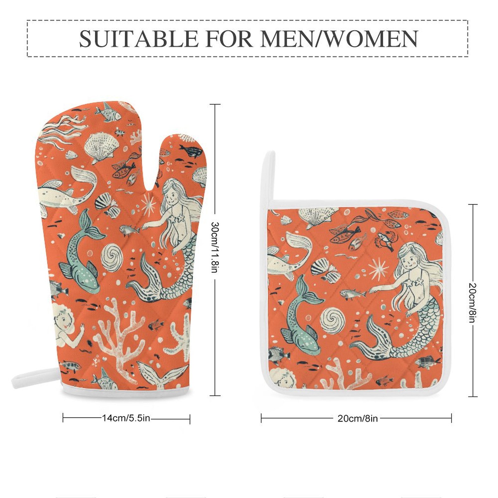 Ocean Cute Mermaid Oven And Pot Holders Sets, Heat Resistant Pads Kitchen Decor for Cooking Baking BBQ Grilling, Christmas Kitchen Gifts