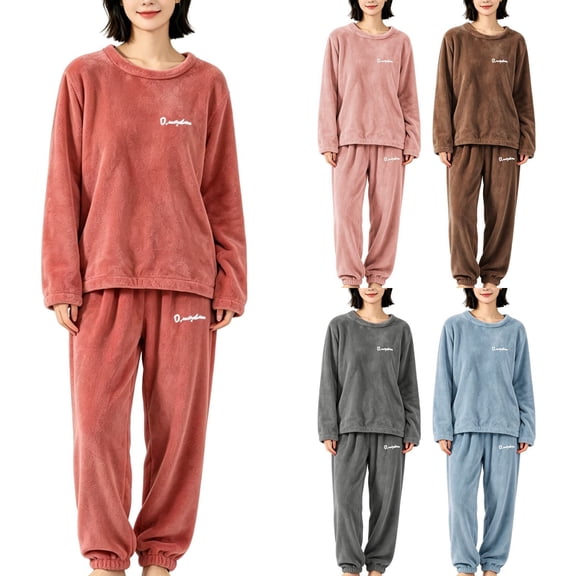 Helii Women's Fuzzy Fleece 2 Piece Pajama Set Long Sleeve Sweatshirt and Jogger Pants Soft Plush Warm Cozy Loungewear for Winter Sleepwear Plus Size Coral Velvet Daily Casual Home Wear