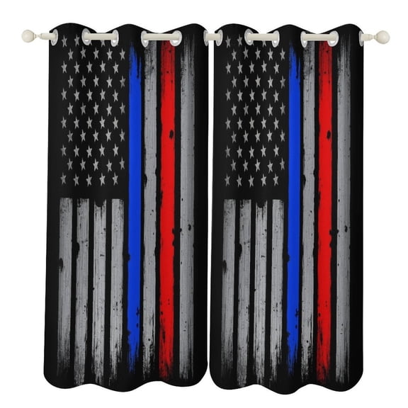 American Flag Blue Line Design 2 Panels Blackout Curtains for Bedroom Living Room Drapes Kitchen Room Window Blackout Curtain Grommet