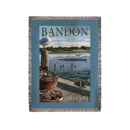Yarn Oyster - Bandon, Oregon - Crab & Oysters on Dock - Lantern Press Artwork (60x80 Woven Chenille Yarn Blanket)