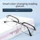 thumbnail image 1 of Gafas de lectura de moda de metal anti-luz azul, gafas de hombre con marco simple, marco medio retro, espejo plano que cambia de color, 1 of 5