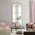 thumbnail image 5 of 59"x20" Home Decorative Arched Iron Frame Window Mirror Wall Mounted Makeup Mirror,Gold, 5 of 6