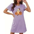 thumbnail image 2 of Tnhcen Women's 2025 Halloween Pumpkin Print Plus Size Sleep Dress Round Neck Short Sleeve Comfortable Nightgown 3XL-5XL Purple, 2 of 4