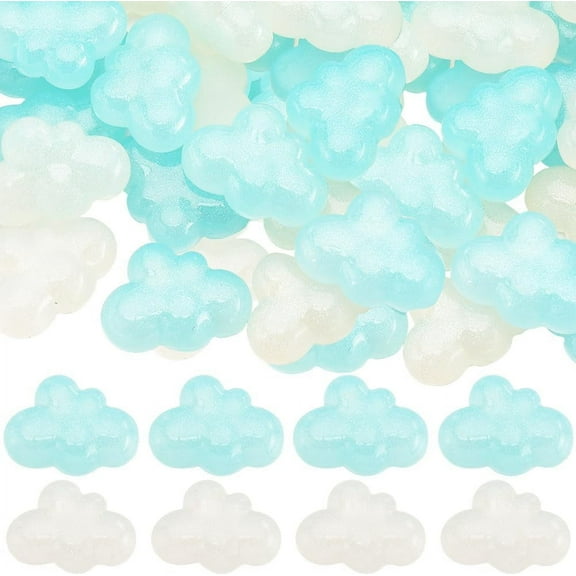 1 Box 40Pcs Cloud Cabochon Mini Resin Cabochons Flatback Lovely Glitter Clouds White Blue Rainbow Iridescent Plating Cute Resin Charms for DIY Crafts Hairpins Scrapbooking Embellishments DIY
