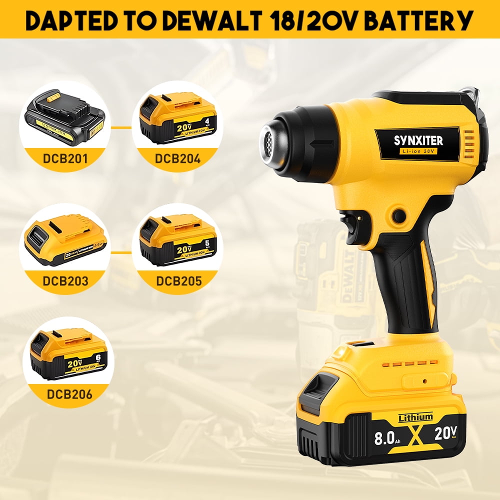 Heat Gun Cordless with 8.0Ah Battery 20V , 350W,Fast Heating Soldering Hot Air Gun 122℉-1022℉ Variable Temperature Control LED Light, with 4pcs Nozzles&Scraper for Crafts, ,Shrink Wrap(with Battery）