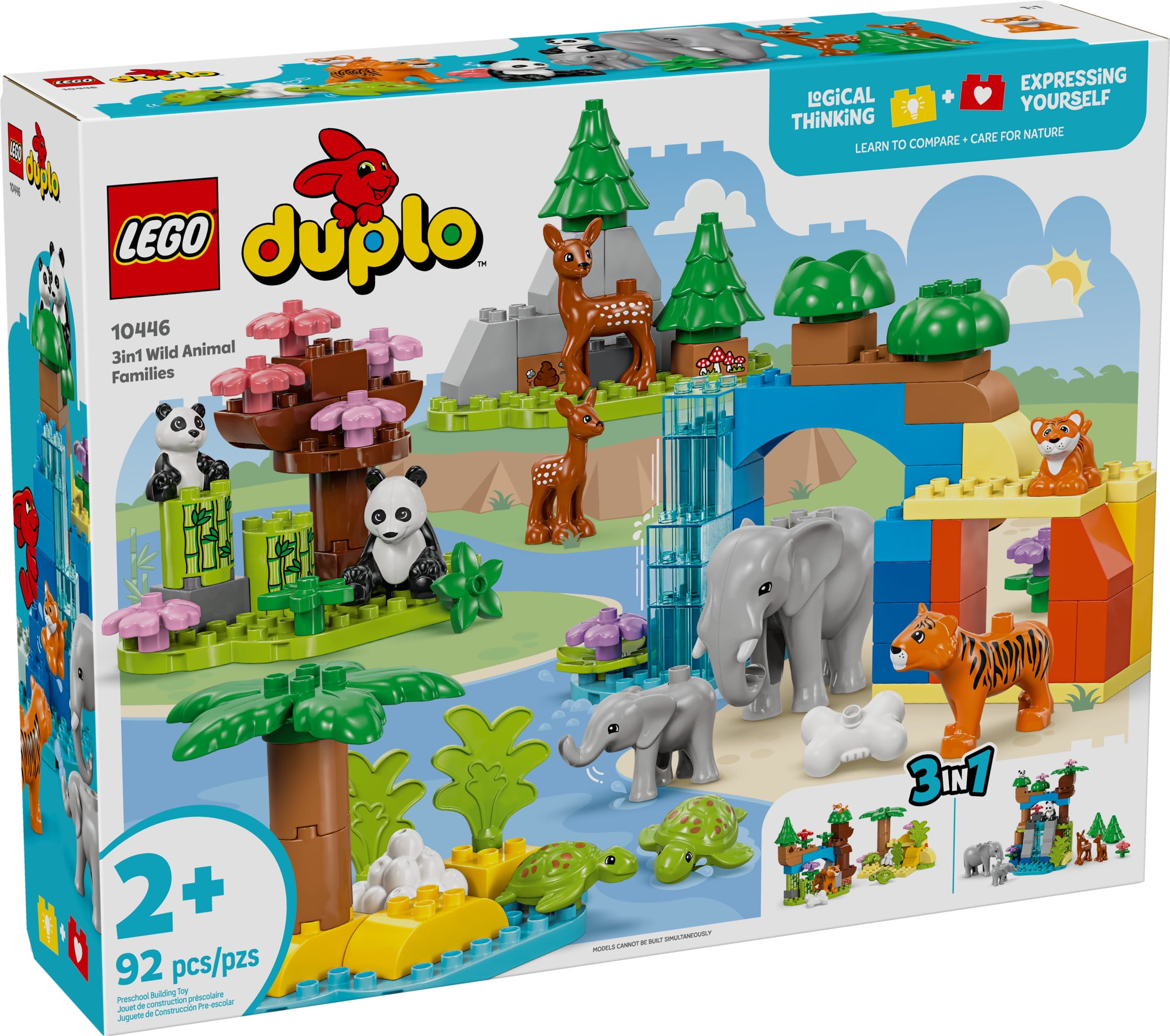 LEGO DUPLO Town 3 in 1 Wild Animal Families Building Toy Playset - Preschool Learning and Educational Animal Toy for Toddlers, Boys and Girls, Ages 2+ - with 10 Animal Figures - Baby Gift - 10446
