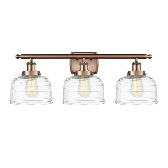 Innovations Lighting  Ballston Urban Bell - 3 Light 28" Bath Vanity Light Antique Copper Finish/Clear Deco Swirl