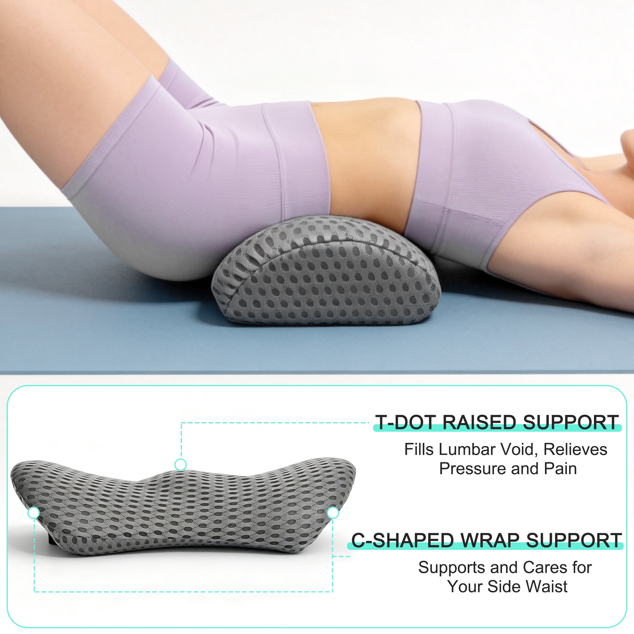 GARITIN Lumbar Support Pillow, Memory Foam Breathable Mesh Back Cushion for Office Chair Car Seat
