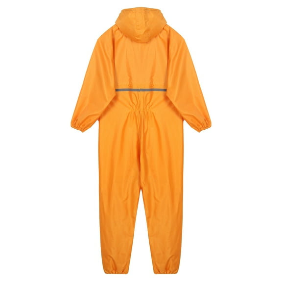Raenseen Men's One Piece Jumpsuit Reflective Rainseal Waterproof Windproof Hooded Coverall Rain Coat Yellow 190/4XL