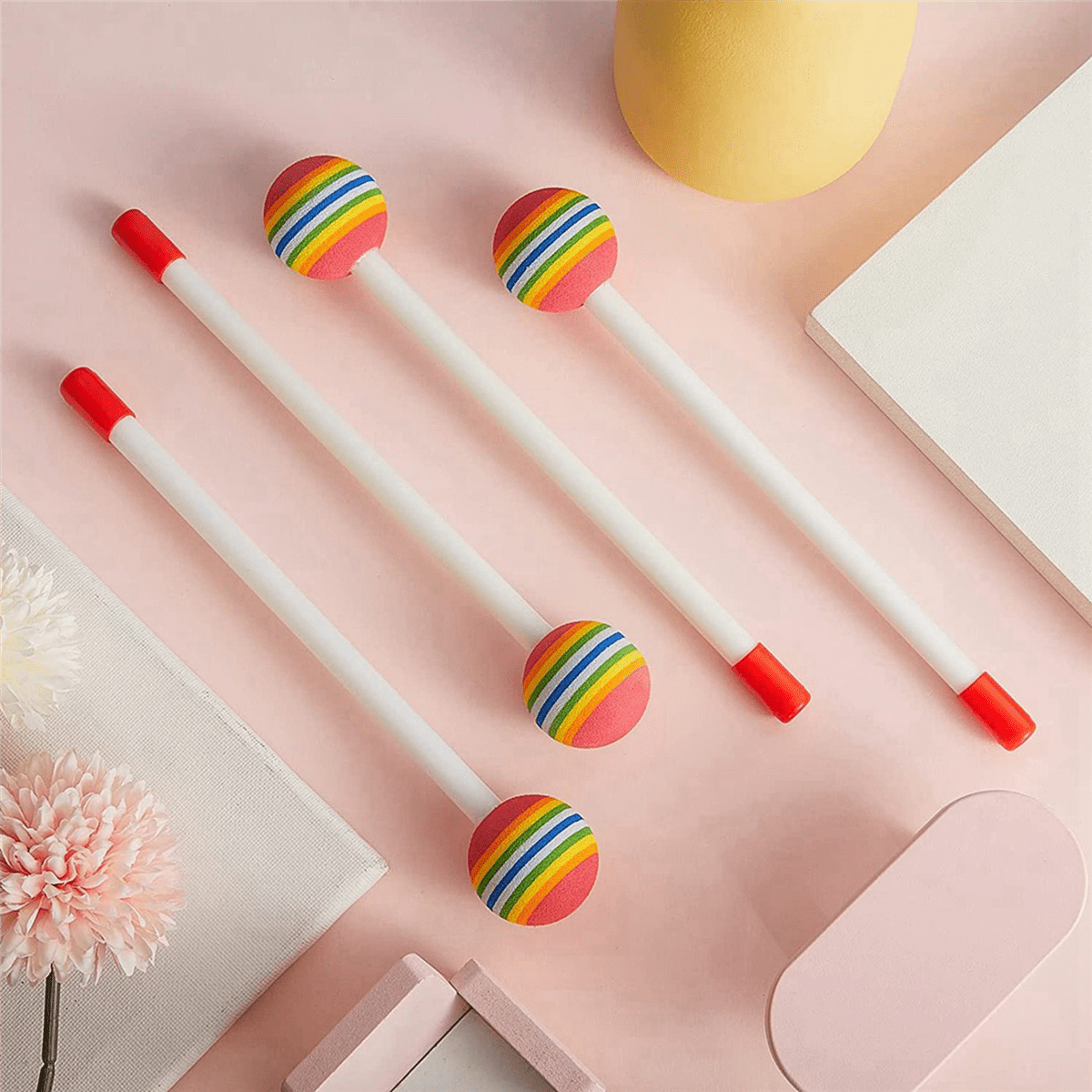 36 Pcs Lollipop Drum Mallet Sticks Round Rainbow Hammer Percussion Sticks Drumsticks for Kids Child Mallet Musical Toy
