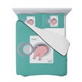 thumbnail image 7 of Quilts Twin Size Bedding Set, Pink Pig Lightweight Quilted Comforter, Teal Laundry Room Washing Machine Soft Reversible Bedspread Coverlet with Pillow Covers for All Season, 68" x 86", 7 of 7
