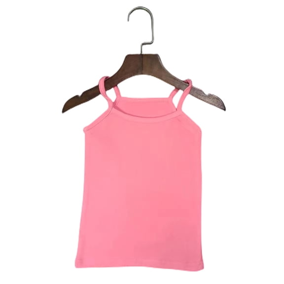Wuxian Summer Girls Baby Toddler Tank Tops Solid Color Sleeveless Spaghetti Strap Stretchy Camisole Square Collar Casual Breathable Undershirt Soft Basic Tees Cami,Watermelon Red,18-24 Months