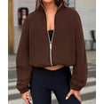 thumbnail image 6 of Womens Winter Fleece Jackets Long Sleeve Zip Up Cropped Warm Coats Fall Fashion Workout Outerwear Clothes Brown M, 6 of 8