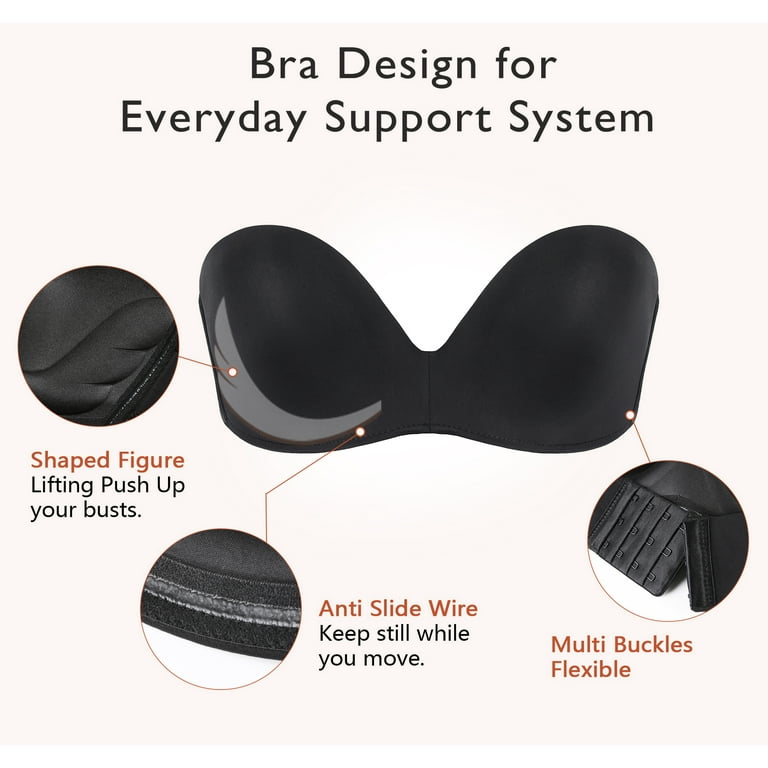 Exclare Push Up Bras Seamless Wireless Anti-Slip Women's Strapless Bra  Shape Support Lift(Black,38C)