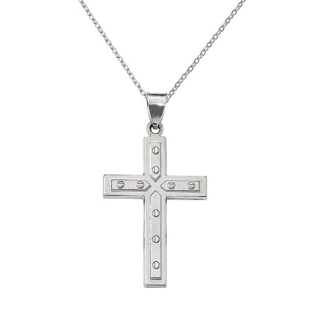 Primal Silver Sterling Silver Rhodium-plated Satin and Polished Latin Cross Pendant with 18-inch Forzantina Cable Chain