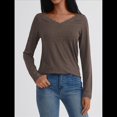 thumbnail image 4 of Camisetas con Cuello en V para Mujer, Blusas de Encaje de Larga, Holgadas, Elegantes e Informales, para Otoño e Invierno, A . Color Café S, 4 of 8