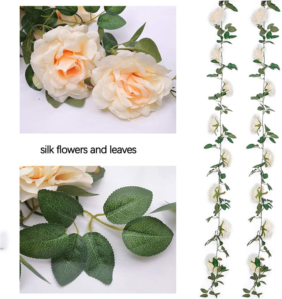 8Ft Artificial Rose Garland Fake Silk Flower Vine Ivy Home Garden String Decor 
