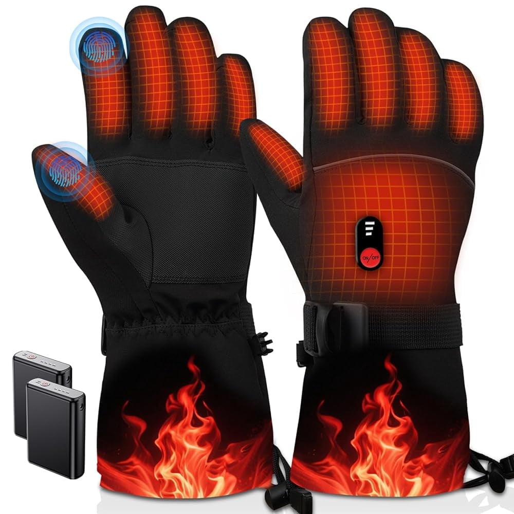 GUQDZOF Heated Gloves for Men Women with 7.4V 10000mAh Rechargeable Battery Waterproof Heated Ski Gloves for Motorcycle Working Hunting Hiking Camping Walking Arthritis Raynaud Skiing, M