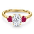 thumbnail image 3 of Gem Stone King 10K Yellow Gold White Moissanite and Red Ruby Engagement Ring for Women | 2.20 Cttw | Oval 8X6MM | Gemstone Birthstone | Size 8, 3 of 7