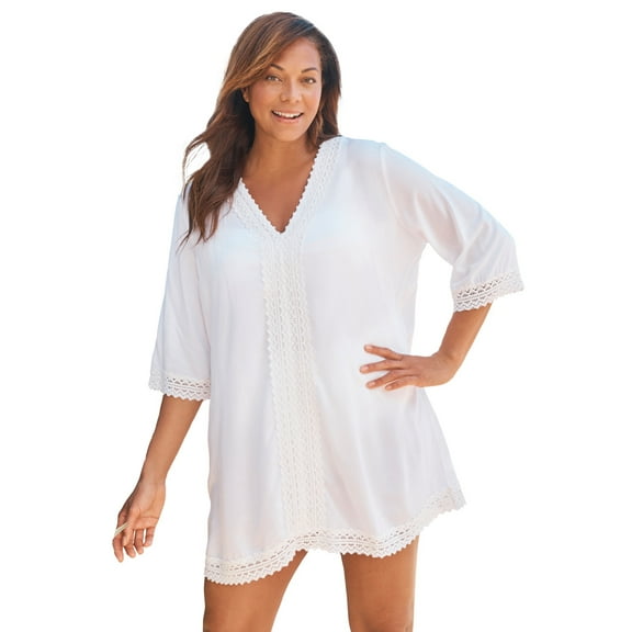 Woman Within Women's Plus Size Crochet Dress Cover-Up