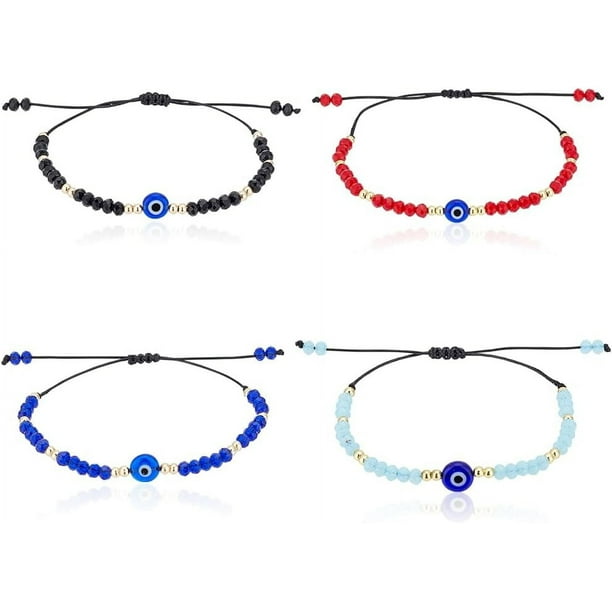 4 pulseras para mujer, delicadas pulseras de cuentas, amuleto ajustable, regalo de joyería para hombres y mujeres en Navidad y cumpleaños.