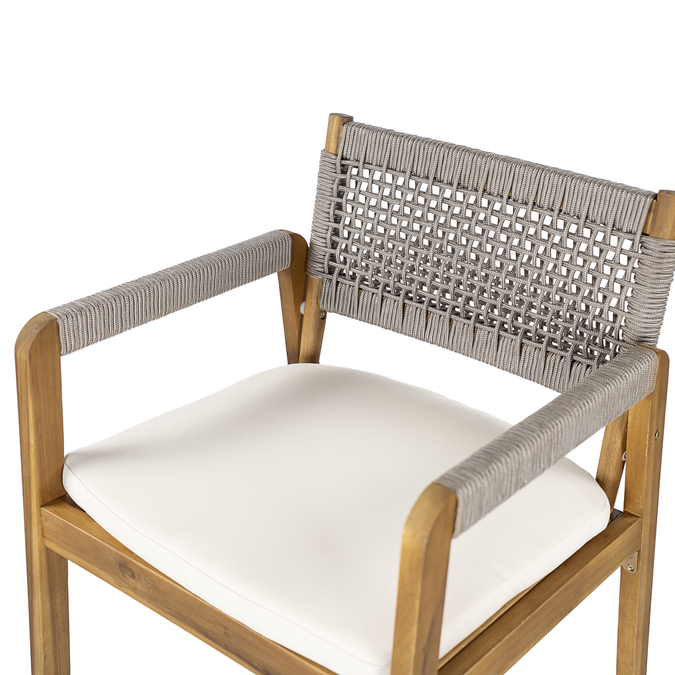 Christopher Knight Home Outdoor Counter Height Bar Stools with Rope Back and Cushions, Gray, Set of 2