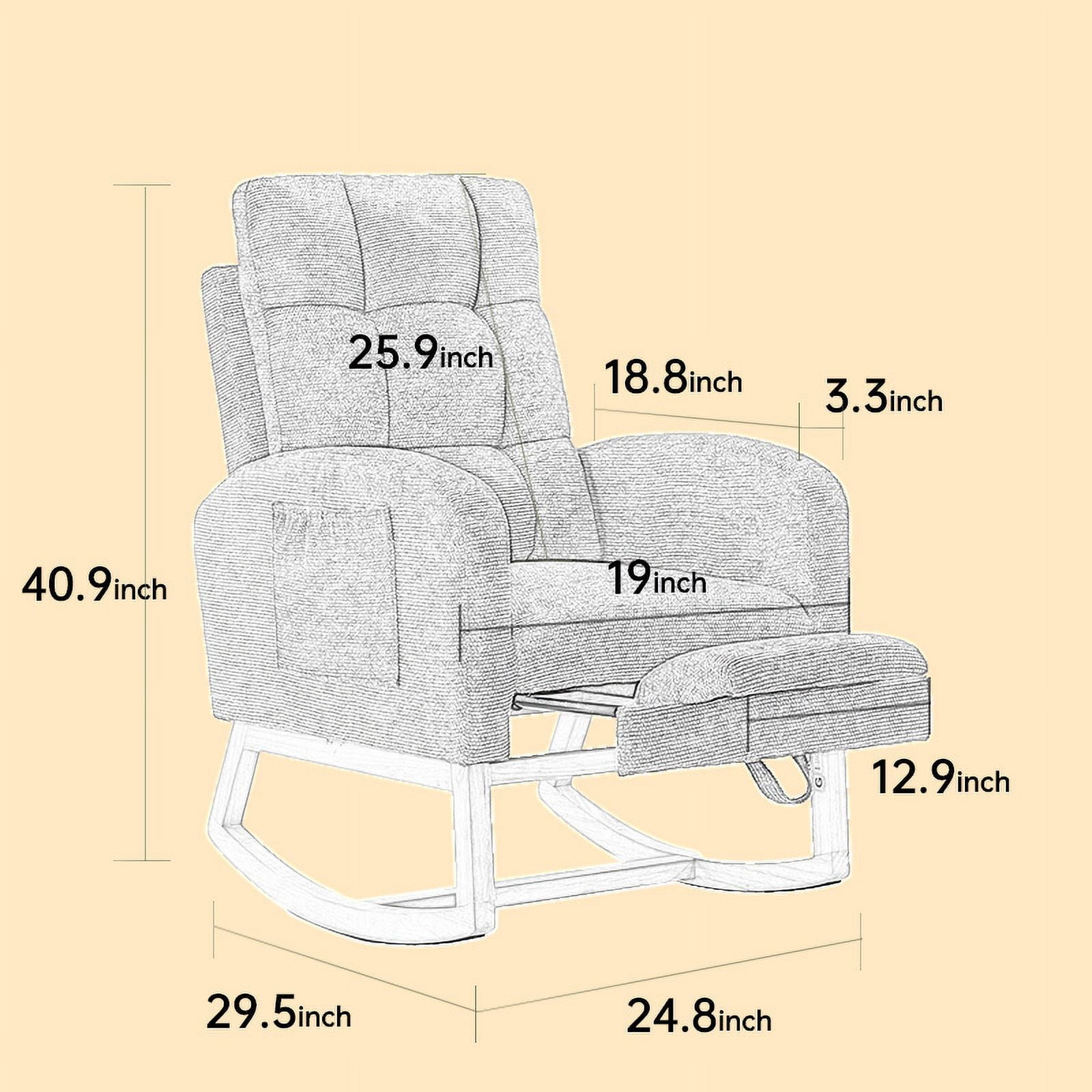 New Modern Accent Rocking Chair Rocking Chair with Solid Wood Legs, adjustable Footrest,Comfy Armchair with Side Pocket, Living Room Lounge Arm Chair with High Backrest