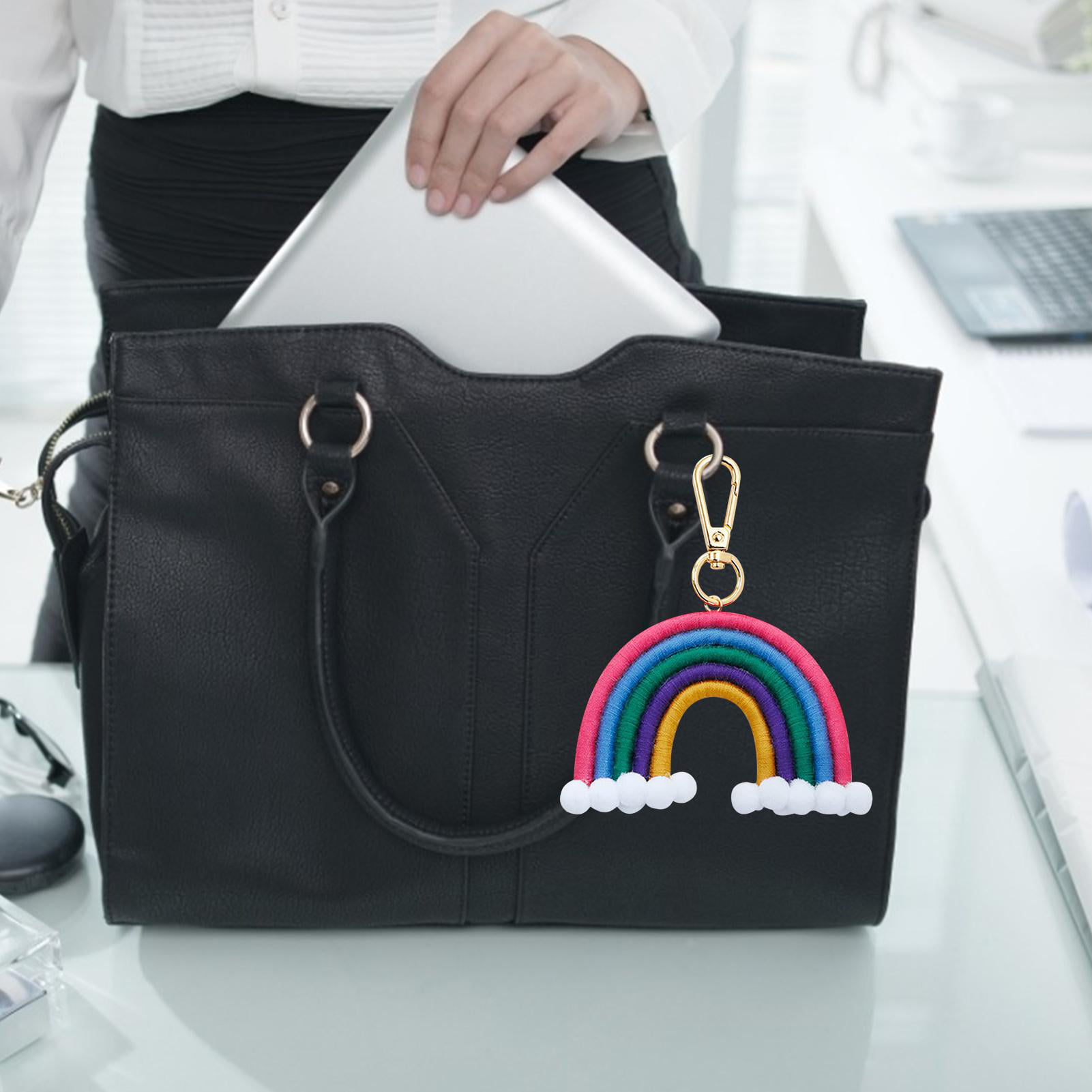 Weaving Rainbow Keychain Keyring Bag Pendant for Women Girls 