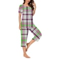 thumbnail image 4 of Rbaofujie Pyjama pour Filles pour Femmes, Col Rond, Imprimé à Carreaux, Manches Courtes, Ensemble Chemise de Nuit et Pantalon, Tenue d'Intérieur, Pyjama avec Poches, Peignoir, 4 of 6