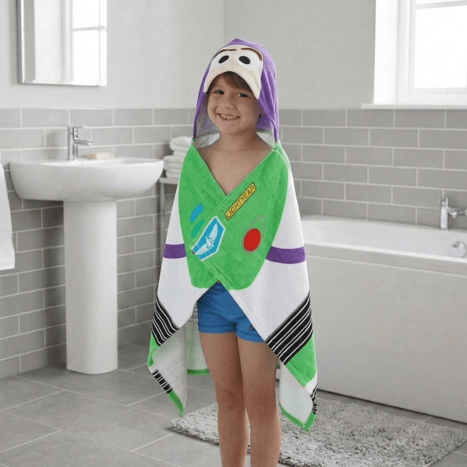 Disney Toy Story Buzz Lightyear Kids Hooded Cotton Towel, 22" x 51"