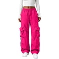 thumbnail image 2 of Women Y2k High Waisted Straight Leg Relaxed Fit Cargo Pants with Pockets Streetwear Concert Dance Outfit Hot Pink L, 2 of 6