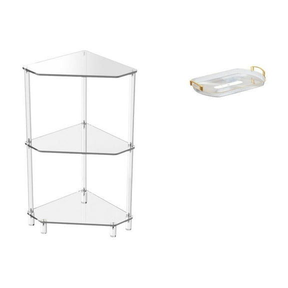 jicheng Modern Corner Side Table with Three Tier Shelves and Nordic Rectangle Vanity Tray for Kitchen Bathroom Living Room Bedroom Office Dining Room