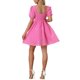 thumbnail image 3 of Vestido de manga corta de verano casual de INSPIRE CHIC para mujer, escote cuadrado, fluido, estilo A-line, vestido corto de playa para fiesta, rojo rosa XL, 3 of 5