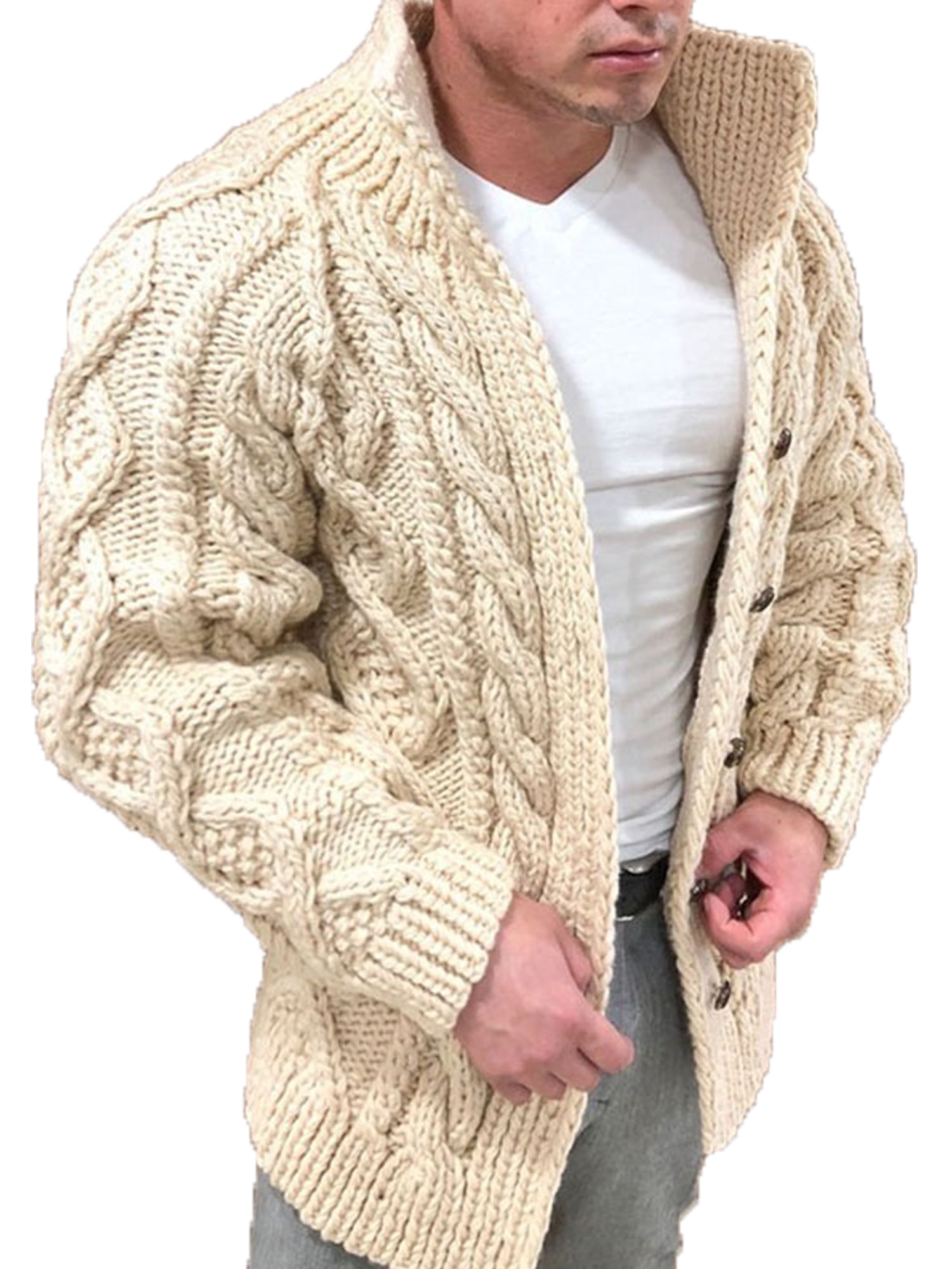 Mens Casual Slim Fit Cardigan Sweaters Full Zip Knitted Sweaters Outwear with Interior Plaid Pattern 