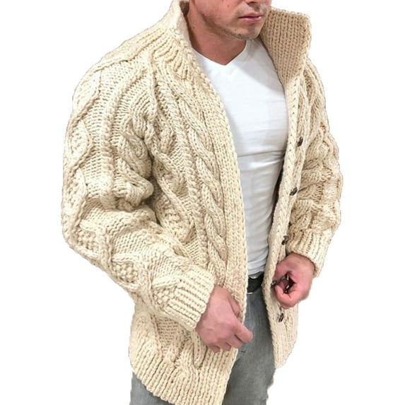 Niuer Mens Cardigan Sweater Solid Color Knit Single Breasted Coat for Winter