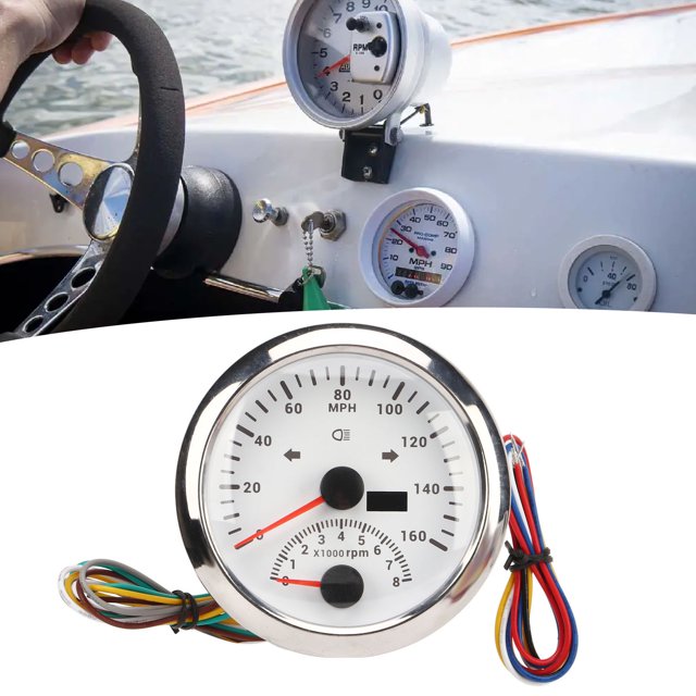 Compteur de Vitesse GPS avec Tachymètre 8000RPM Étanche 0-160MPH Rouge Rétroéclairage pour Bateau ATV
