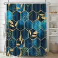 thumbnail image 2 of Bathroom Shower Curtain, Waterproof Fabric, Black & Blue Honeycomb Marble with Gold Leaves Design, with Hooks, Washable Fabric 36"W x 72"L (Pack of 1), 2 of 6