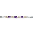 thumbnail image 2 of Gem Stone King 925 Silver and 10K Yellow Gold Purple Amethyst and White Lab Grown Diamond Bracelet for Women (1.71 Cttw, Gemstone February Birthstone, Oval Checkerboard, Wheat Chain, 7 inches), 2 of 5