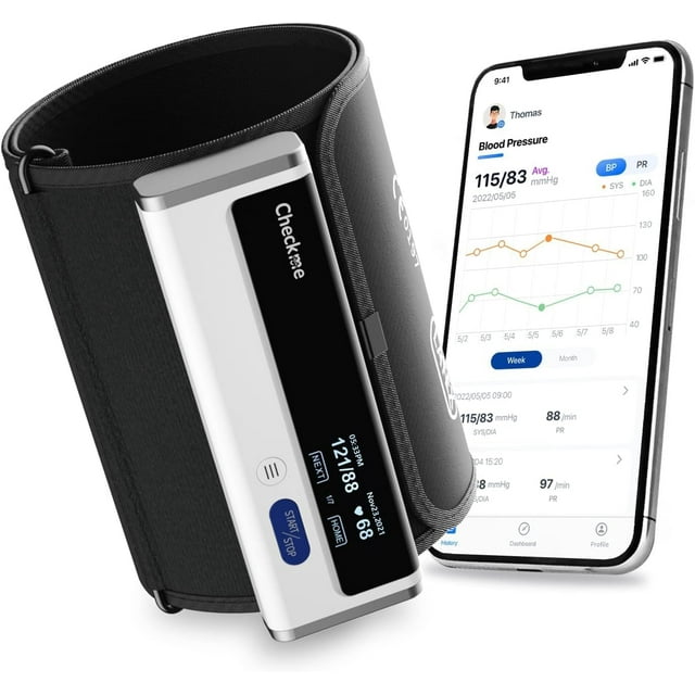 Monitor de presión arterial Checkme BP2A para uso doméstico en el brazo - Brazalete con Bluetooth, lecturas digitales precisas en 30 segundos, almacenamiento ilimitado de datos en la aplicación para i