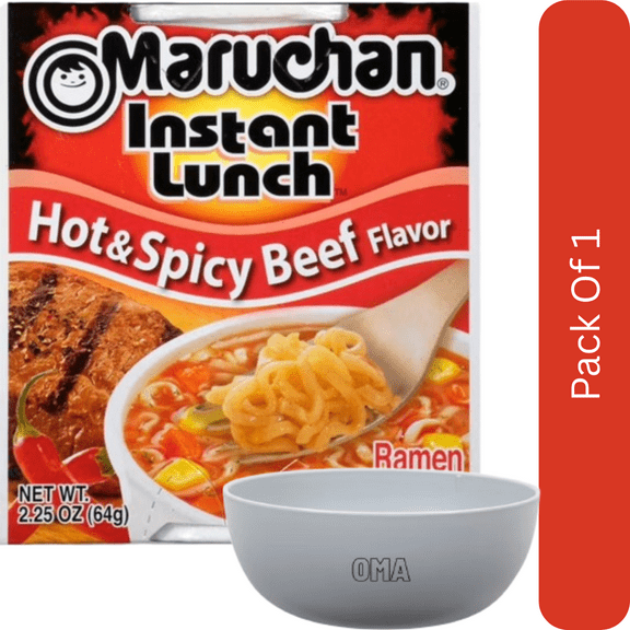 Maruchan Instant Lunch Hot & Spicy Beef Flavor Ramen Noodles, 2.25 oz Cup- With White Bowl By OMA